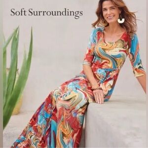 Soft Surroundings Brigit Tandoori Spice Swirl Print Maxi Dress Small EUC